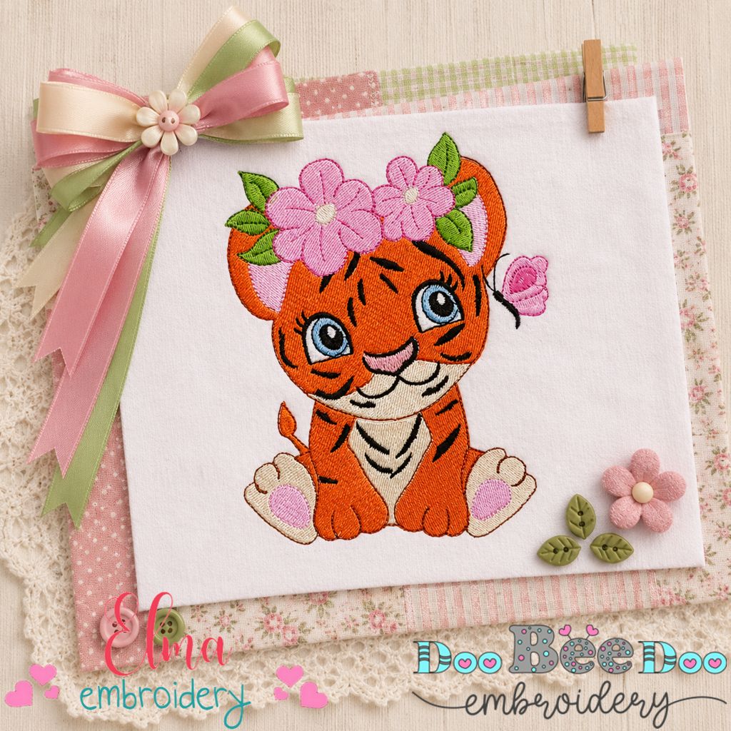 Blossom Tiger Cub - Fill Stitch - Machine Embroidery Design