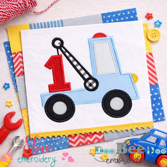 Little Tow Truck Birthday One - Applique - Machine Embroidery Design