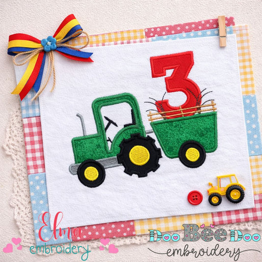 Farm Tractor Number Three - Appliqué - Machine Embroidery Design