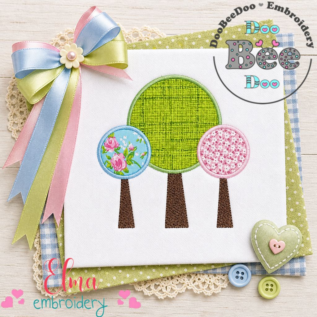 Whimsical Trio Trees - Appliqué – Machine Embroidery Design