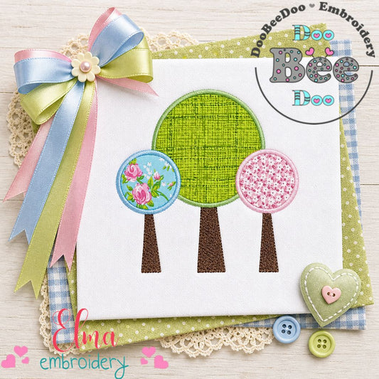 Whimsical Trio Trees - Appliqué – Machine Embroidery Design