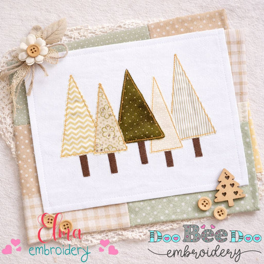 Rustic Christmas Tree Row – Raggy Applique – Machine Embroidery Design