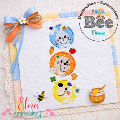 Sweet Bunny Bear Puppy Trio Frame - Appliqué - Machine Embroidery Design