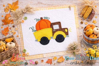 Thanksgiving Pumpkin Truck – Appliqué – Machine Embroidery Design
