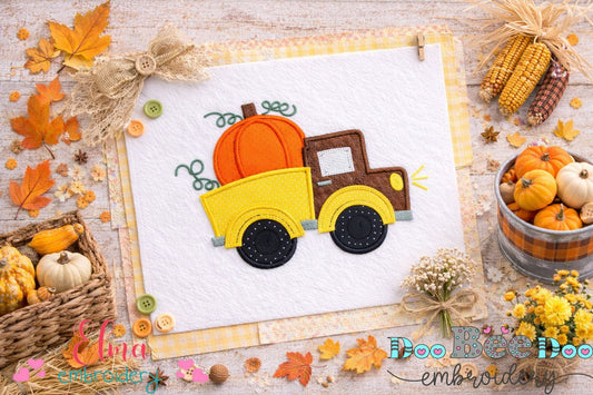 Thanksgiving Pumpkin Truck – Appliqué – Machine Embroidery Design