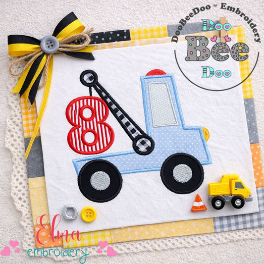 Tow Truck Number Eight Appliqué – Machine Embroidery Design