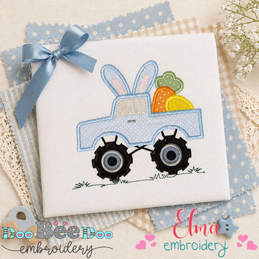 Sweet Easter Bunny Truck – Appliqué - Machine Embroidery Design