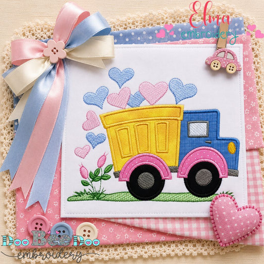 Sweet Heart Truck - Appliqué - Machine Embroidery Design