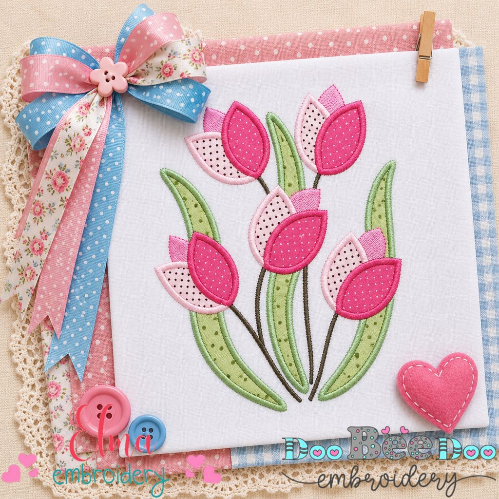 Sweet Tulip Bouquet - Applique - Machine Embroidery Design