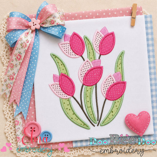 Sweet Tulip Bouquet - Applique - Machine Embroidery Design