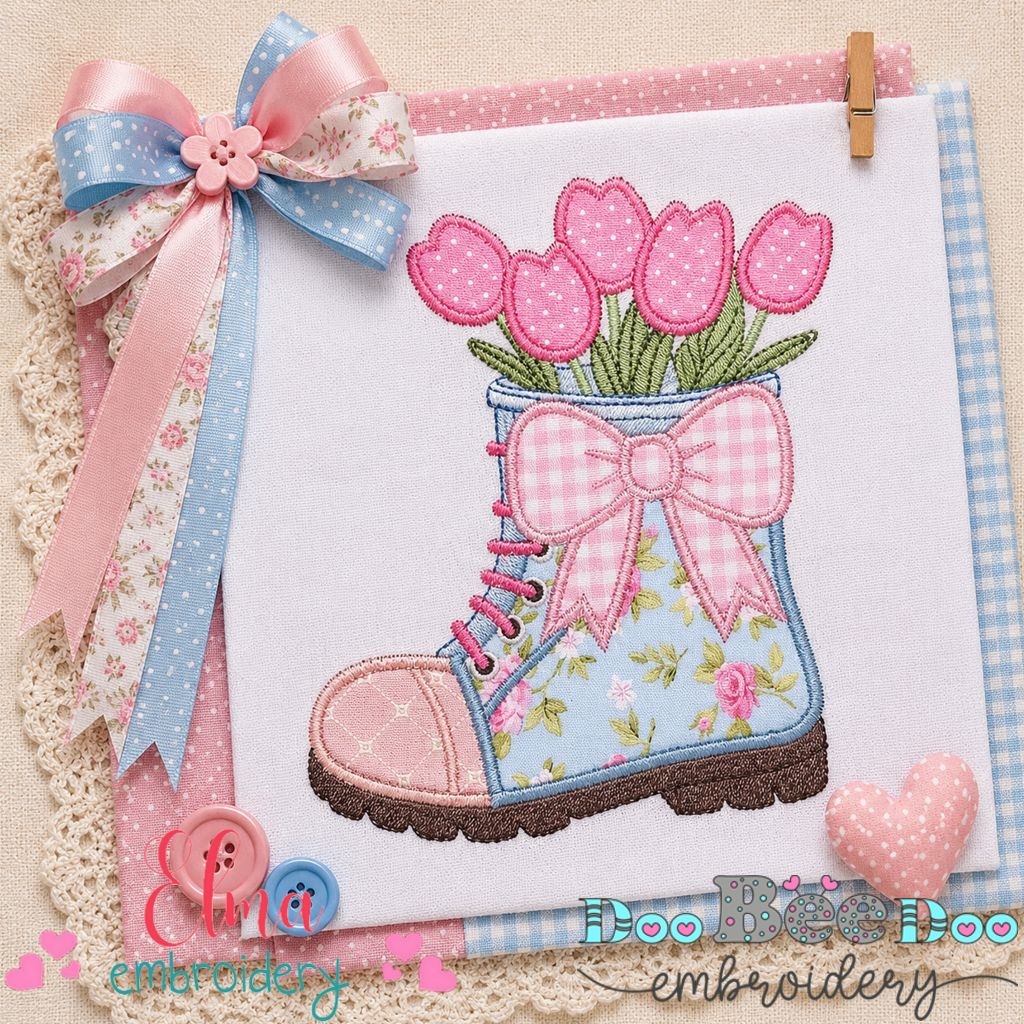 Tulip Garden Boot - Applique - Machine Embroidery Design