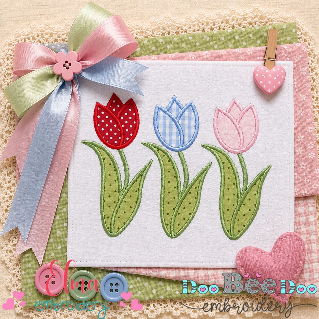 Spring Tulip Trio - Appliqué - Machine Embroidery Design