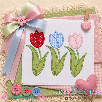 Spring Tulip Trio - Appliqué - Machine Embroidery Design