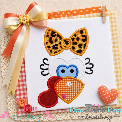 Sweet Girl Turkey Face Applique – Appliqué - Machine Embroidery Design