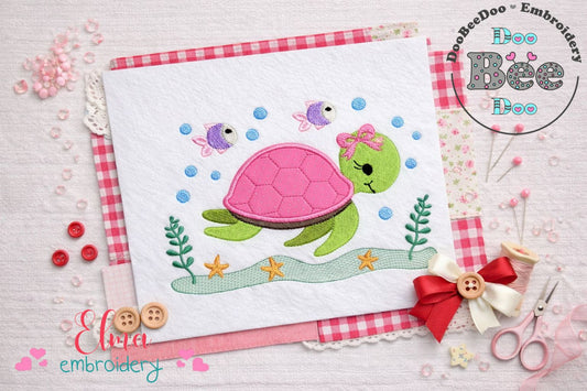 Sweet Sea Turtle Girl – Appliqué – Machine Embroidery Design
