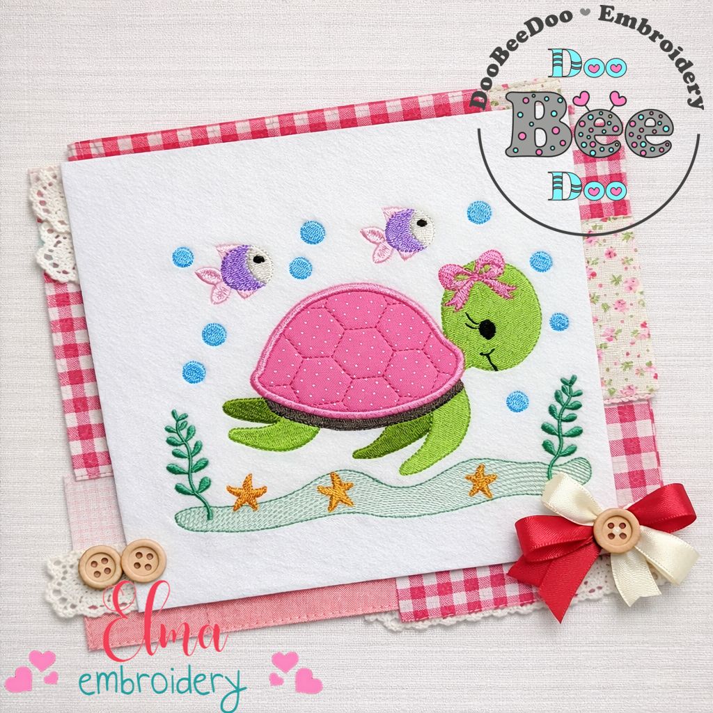 Sweet Sea Turtle Girl – Appliqué – Machine Embroidery Design