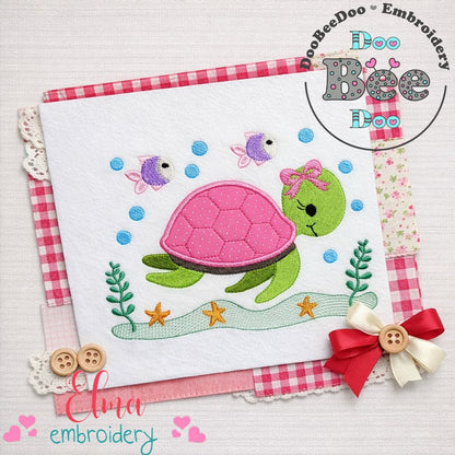 Sweet Sea Turtle Girl – Appliqué – Machine Embroidery Design