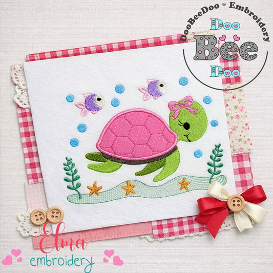 Sweet Sea Turtle Girl – Appliqué – Machine Embroidery Design