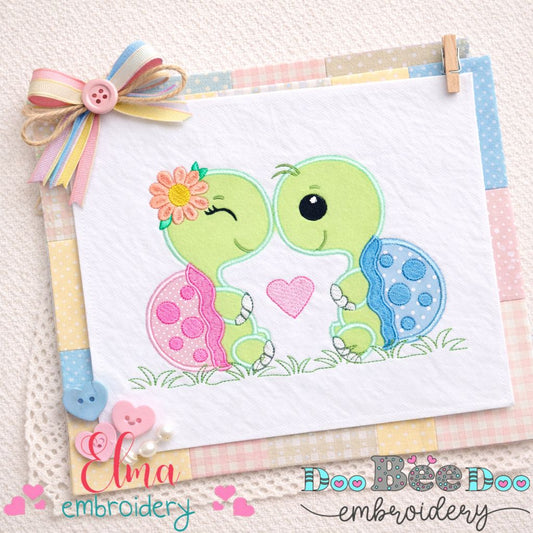 Cute Turtle Love Couple – Appliqué – Machine Embroidery Design