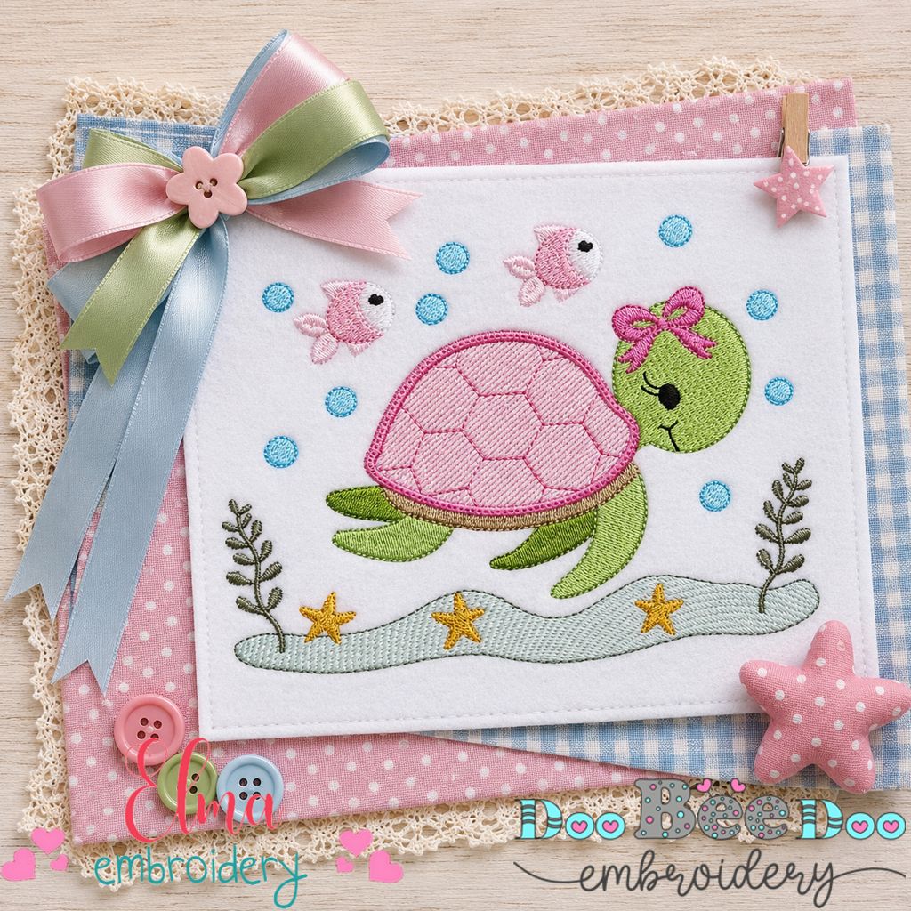 Sweet Sea Turtle Girl - Fill Stitch - Machine Embroidery Design