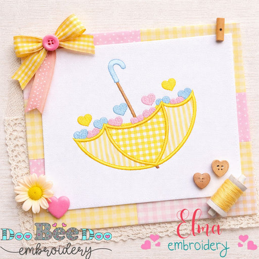 Kawaii Umbrella with Hearts - Appliqué - Machine Embroidery Design