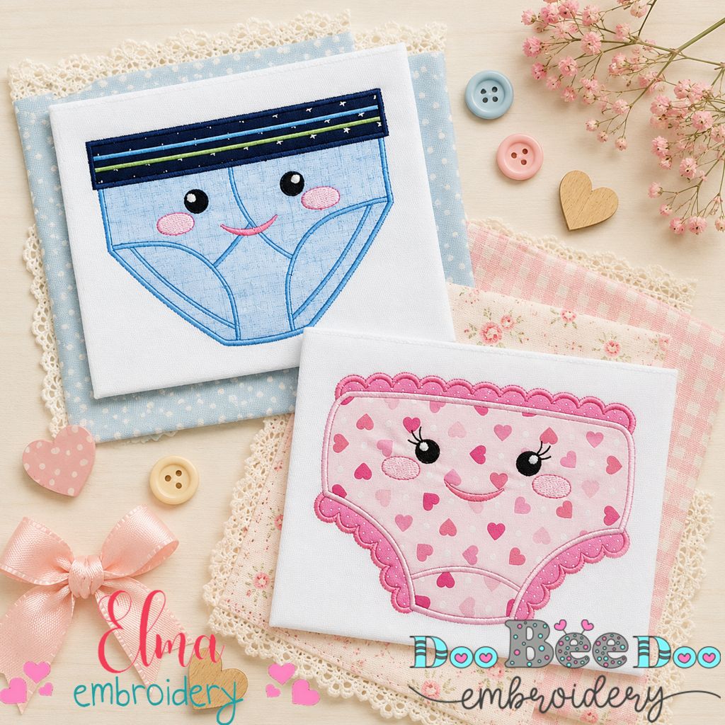 Little Giggles Underwear Duo - Appliqué - Machine Embroidery Design