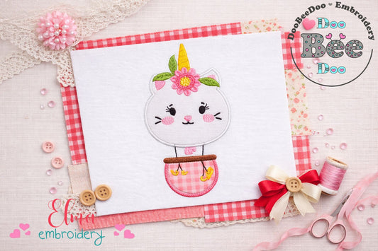 Unicorn Kitty Hot Air Balloon – Appliqué – Machine Embroidery Design