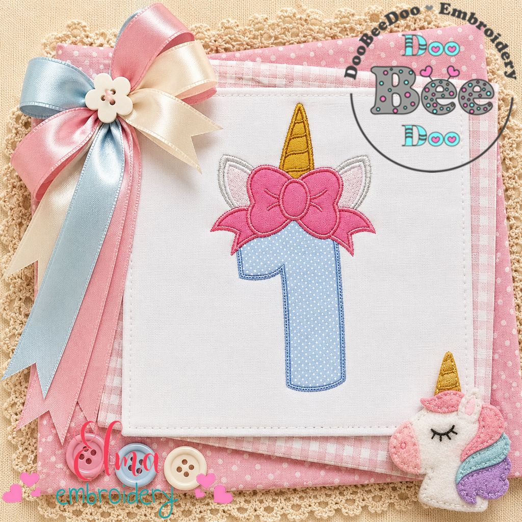 Unicorn Birthday One - Appliqué - Machine Embroidery Design