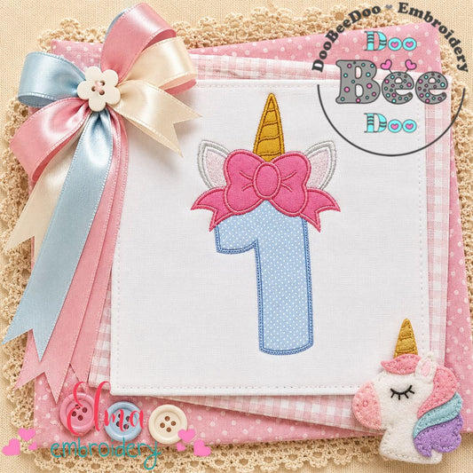 Unicorn Birthday One - Appliqué - Machine Embroidery Design