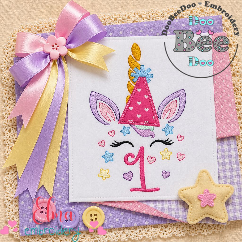 Magical Unicorn First Birthday - Applique - Machine Embroidery Design
