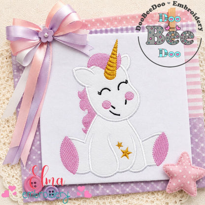 Cute Unicorn with Stars - Appliqué - Machine Embroidery Design