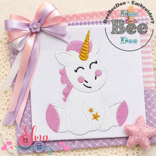 Cute Unicorn with Stars - Appliqué - Machine Embroidery Design