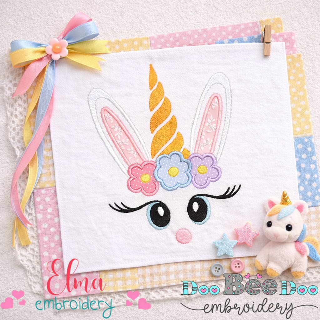 Unicorn Bunny Face - Appliqué - Machine Embroidery Design