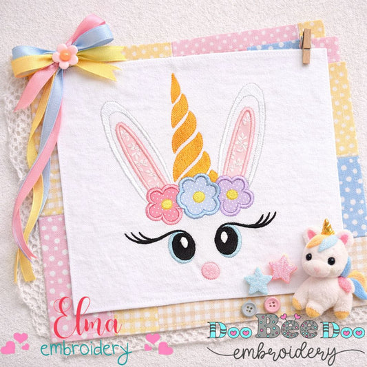 Unicorn Bunny Face - Appliqué - Machine Embroidery Design