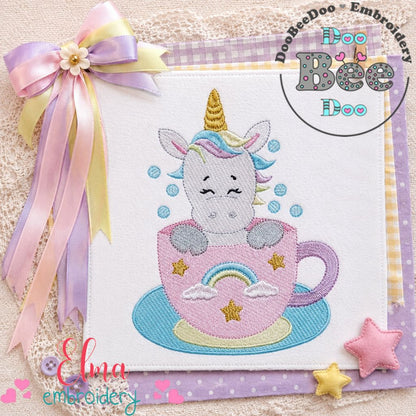 Sweet Unicorn in Teacup - Fill Stitch - Machine Embroidery Design