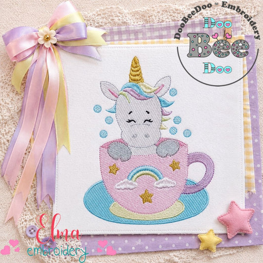 Sweet Unicorn in Teacup - Fill Stitch - Machine Embroidery Design