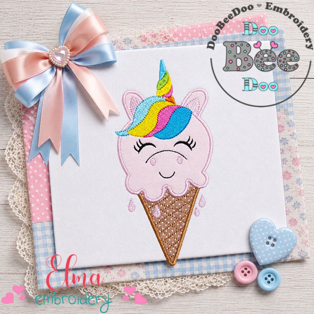 Sweet Unicorn Ice Cream – Appliqué – Machine Embroidery Design