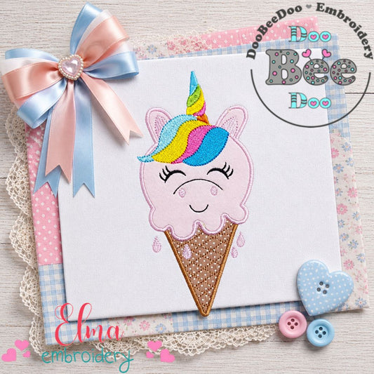 Sweet Unicorn Ice Cream – Appliqué – Machine Embroidery Design