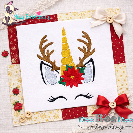 Christmas Unicorn Face – Fill Stitch – Machine Embroidery Design