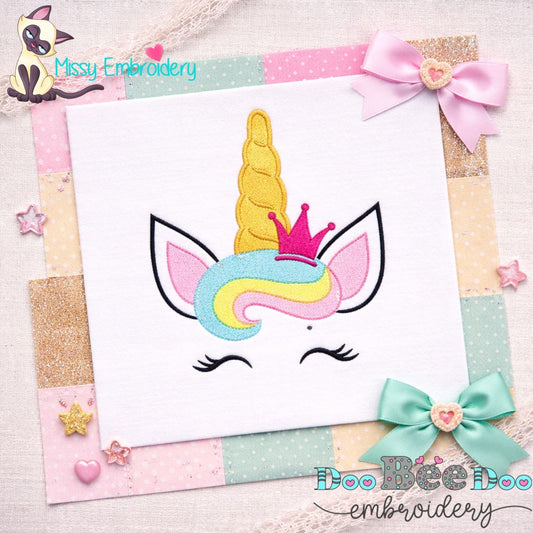 Unicorn Princess Face – Fill Stitch – Machine Embroidery Design