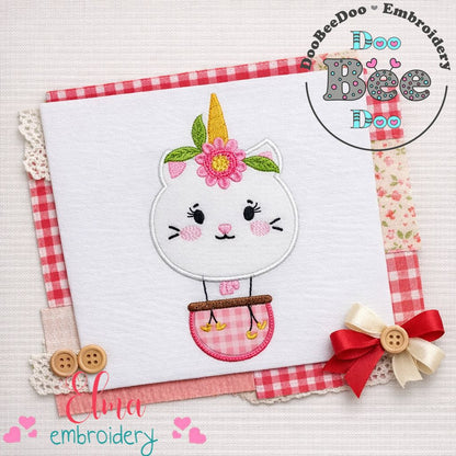 Unicorn Kitty Hot Air Balloon – Appliqué – Machine Embroidery Design