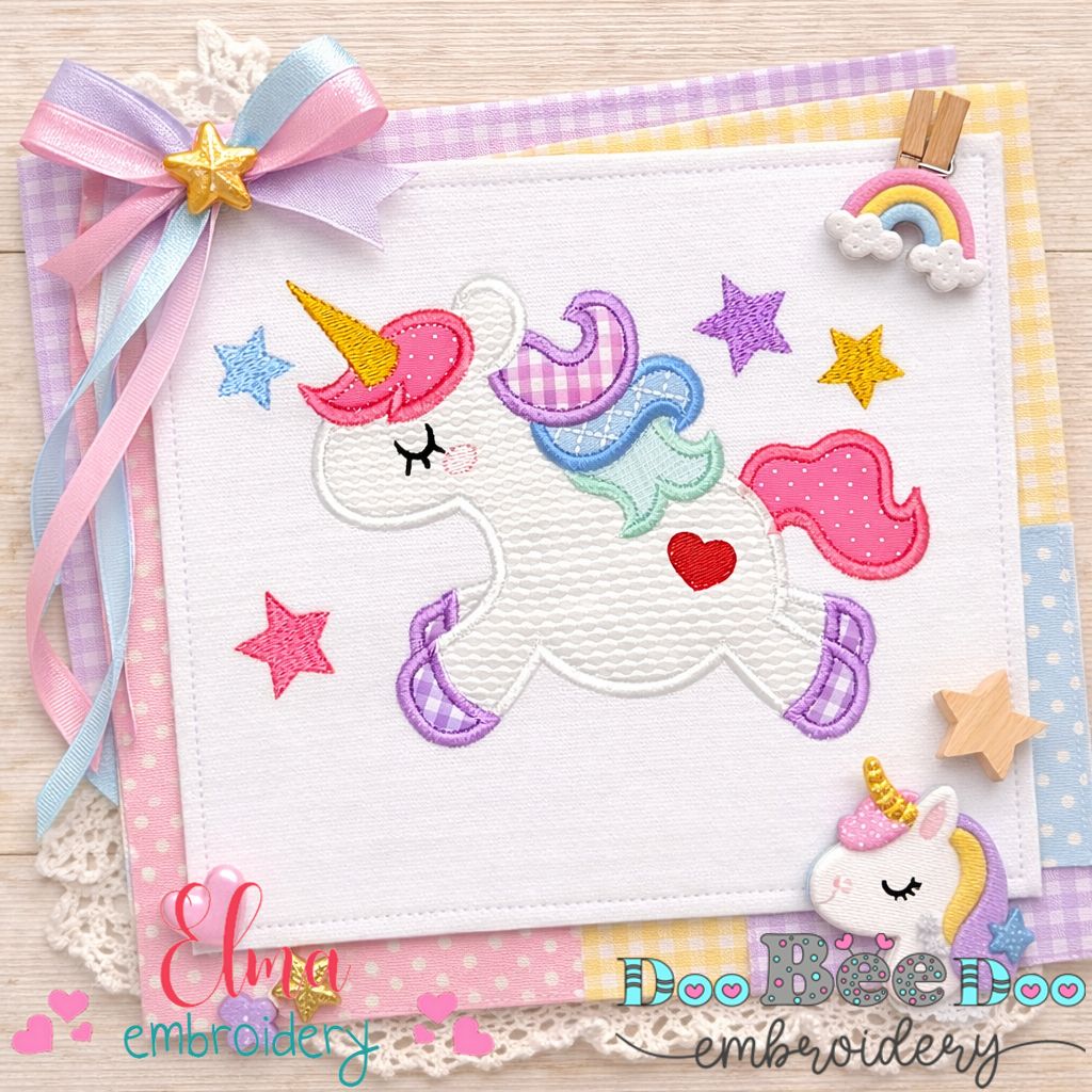 Sweet Unicorn with Stars – Appliqué – Machine Embroidery Design