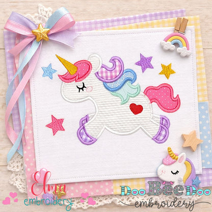 Sweet Unicorn with Stars – Appliqué – Machine Embroidery Design