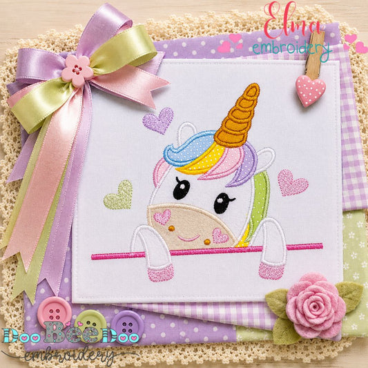 Sweet Peeking Unicorn - Appliqué - Machine Embroidery Design