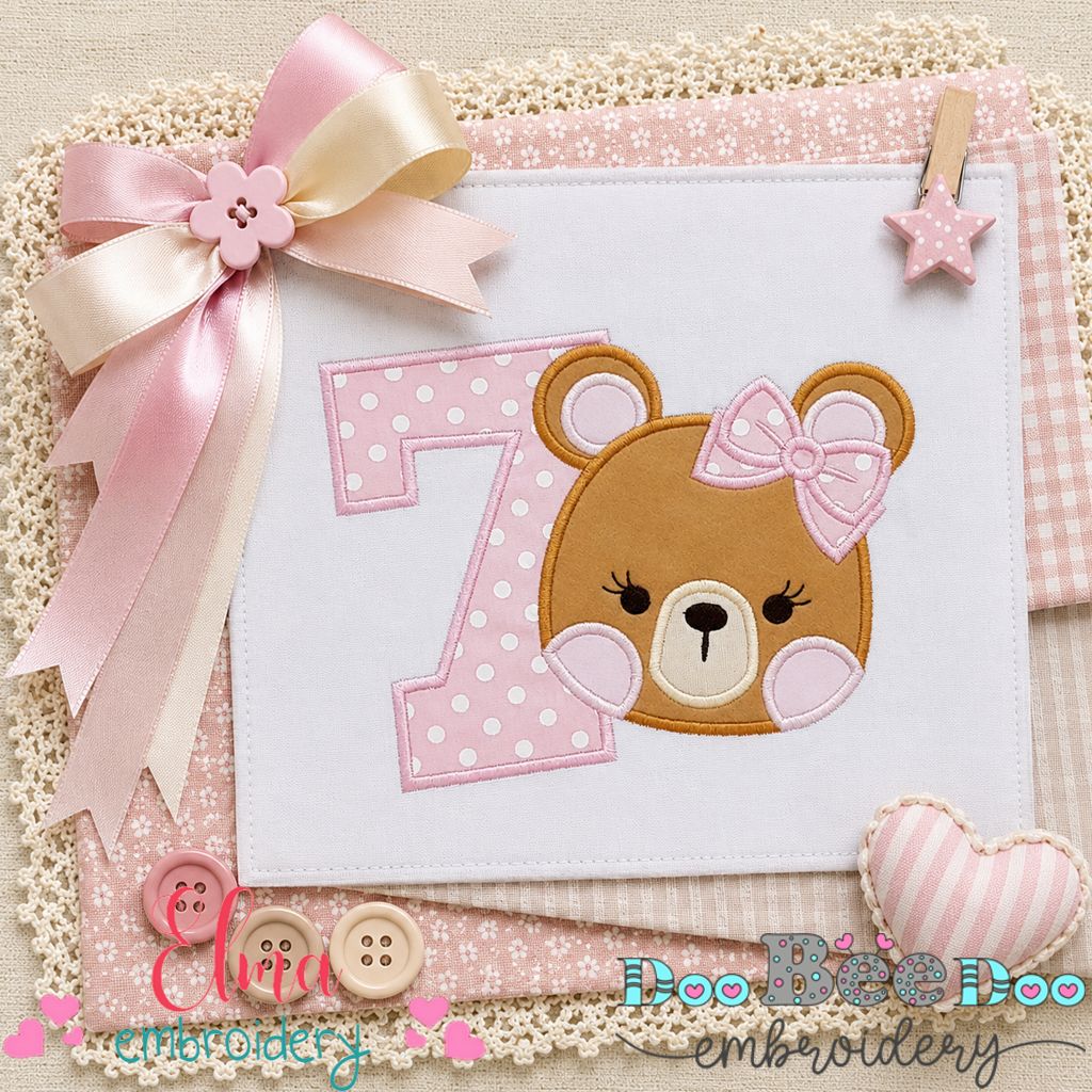 Sweet Teddy Number Seven - Appliqué - Machine Embroidery Design