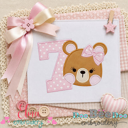 Sweet Teddy Number Seven - Appliqué - Machine Embroidery Design