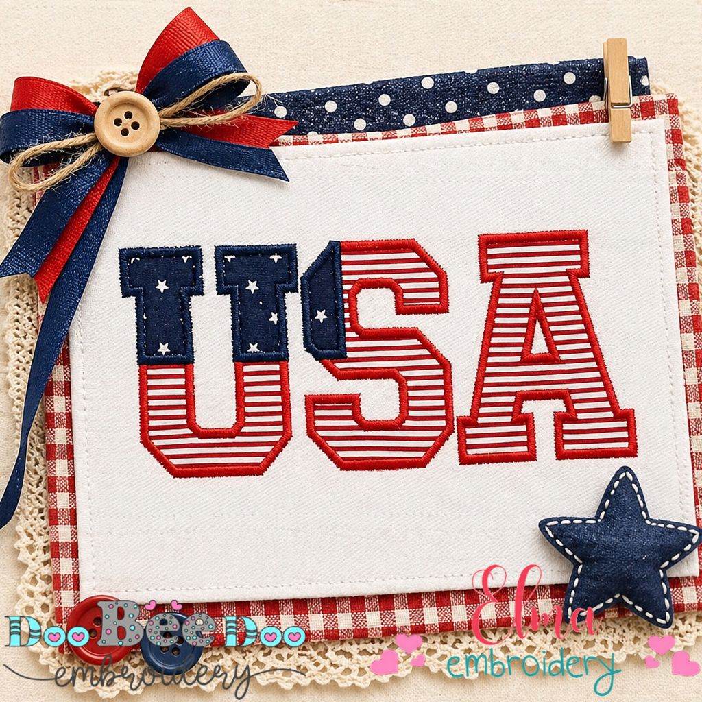 Classic USA Flag Letters – Appliqué - Machine Embroidery Design