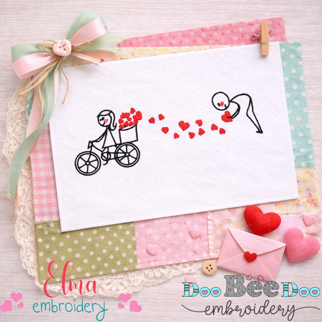 Love Bicycle Couple - Satin Stitch - Machine Embroidery Design