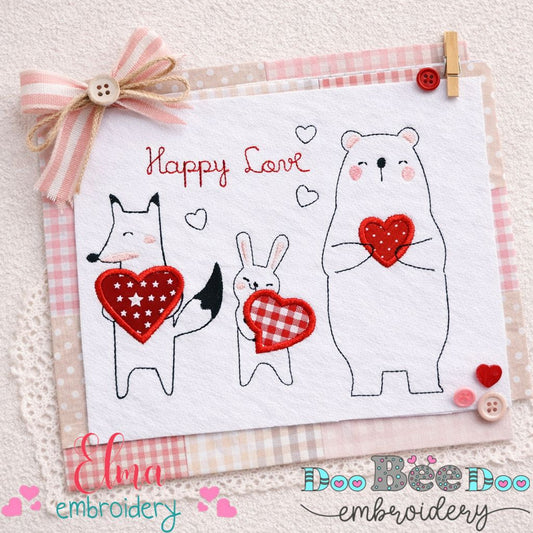 Happy Love Animal Friends - Appliqué – Machine Embroidery Design