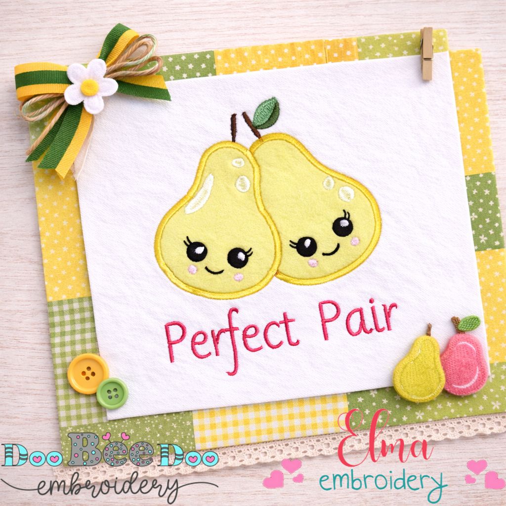 Perfect Pair Pears - Appliqué - Machine Embroidery Design